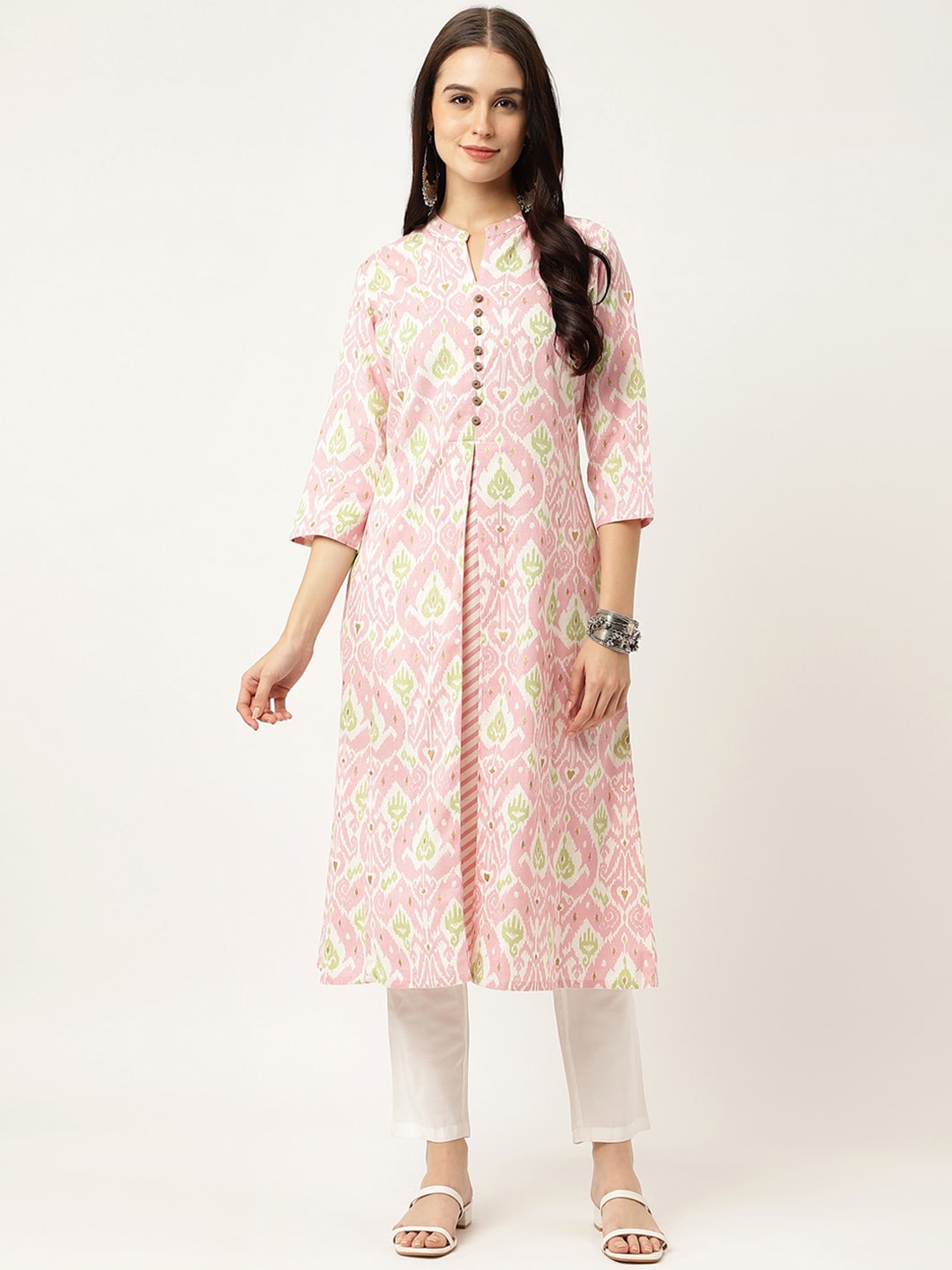 

KALINI Ethnic Motifs Printed Pure Cotton Kurta, Pink