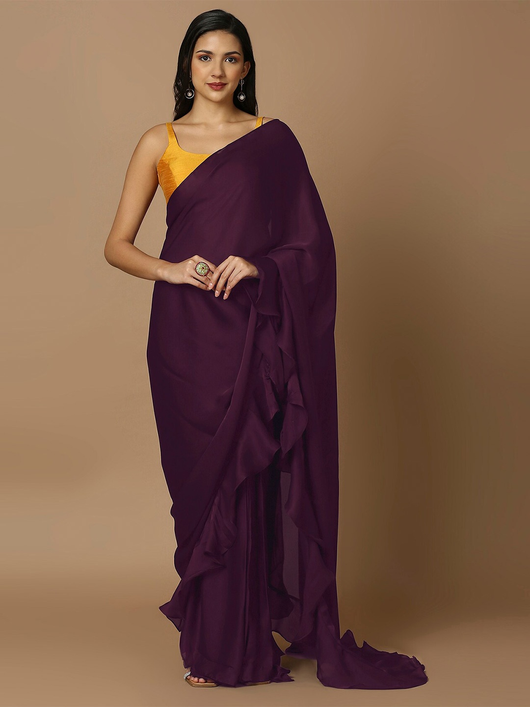 

SALWAR STUDIO Satin Ready to Wear Saree, Purple