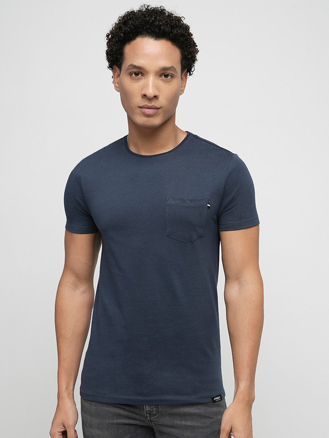 

Jack & Jones Round Neck Slim Fit Pure Cotton T-shirt, Navy blue