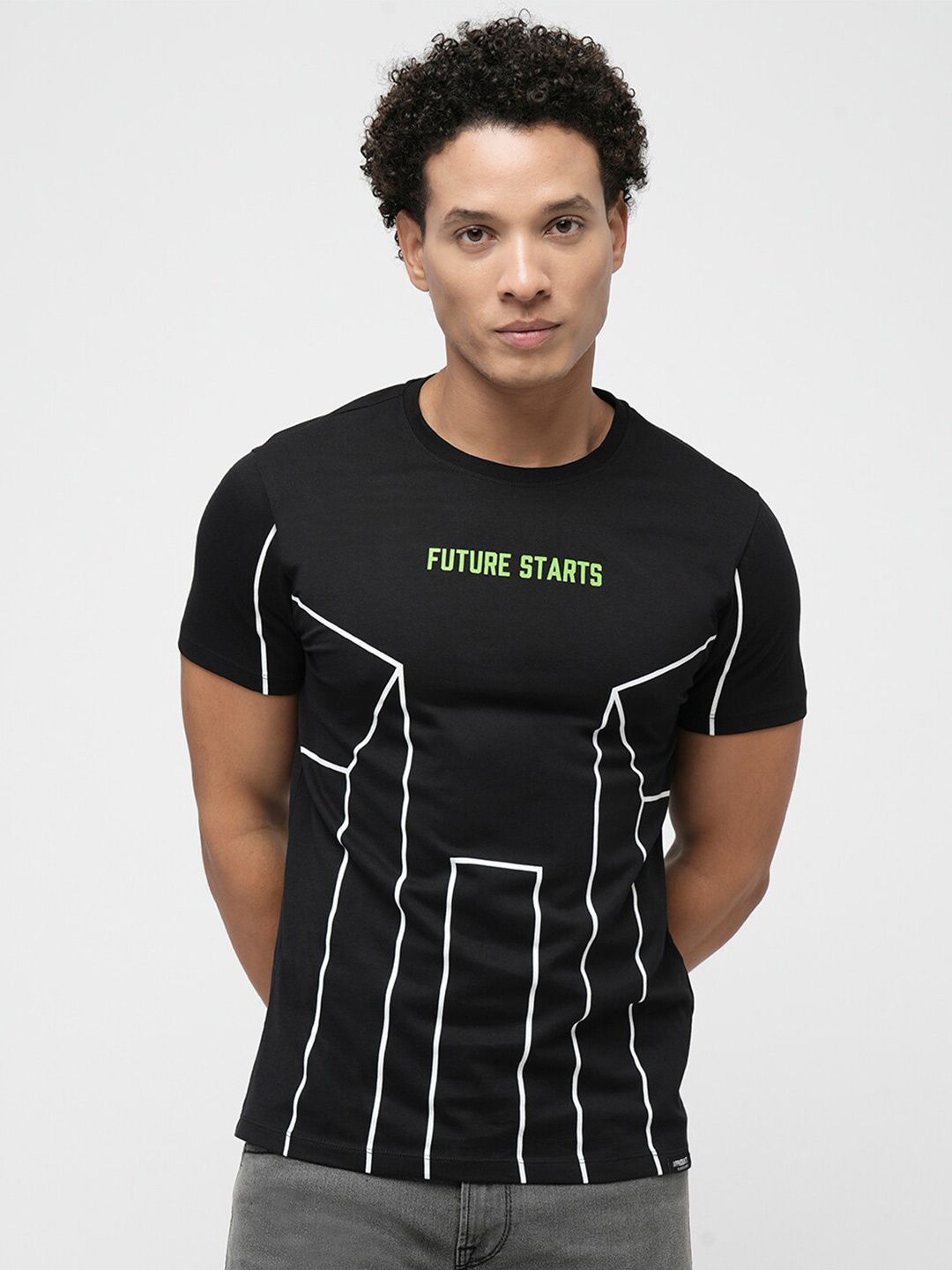 

Jack & Jones Geometric Printed Slim Fit Pure Cotton T-shirt, Black