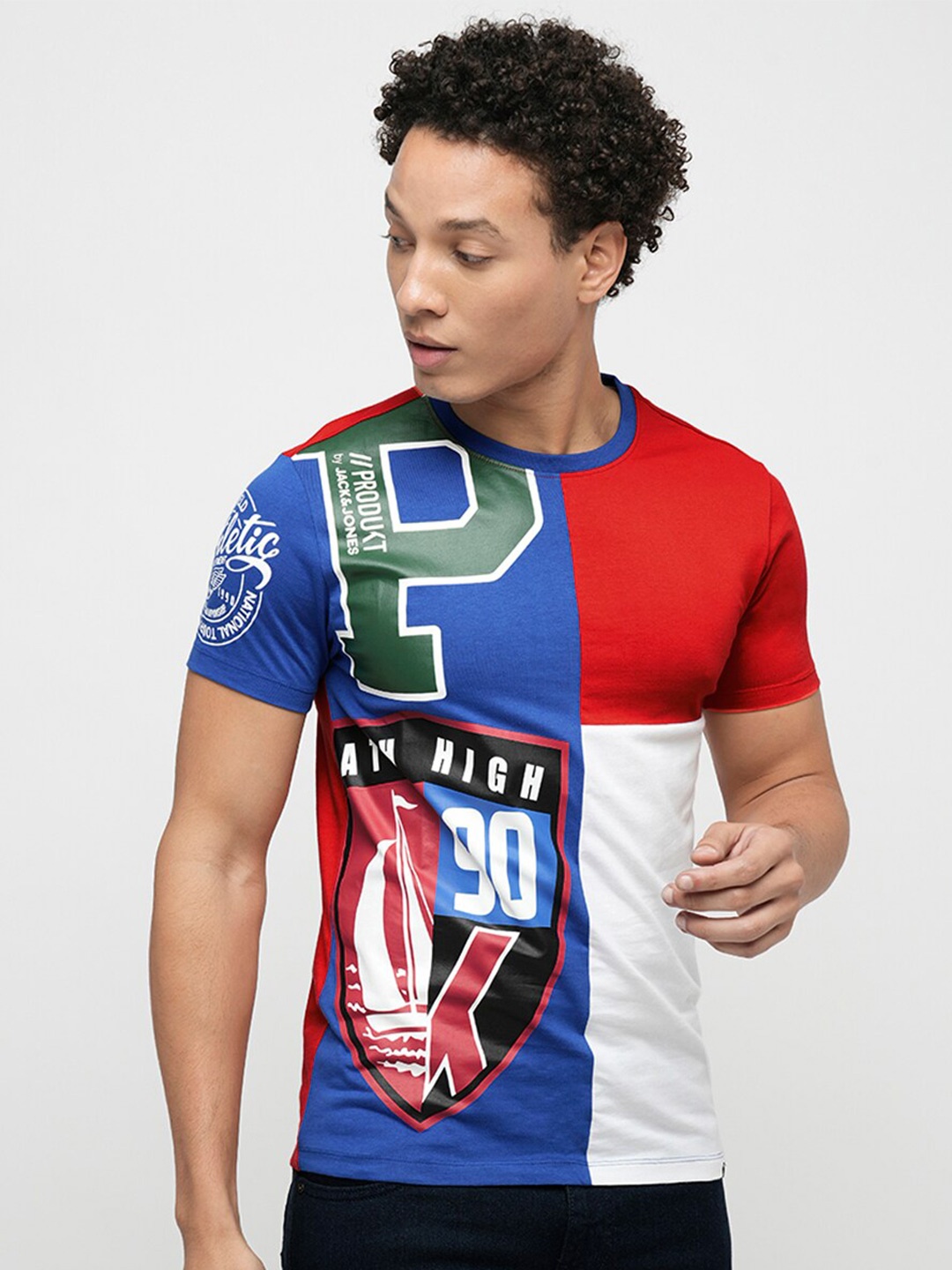 

Jack & Jones Colourblocked Slim Fit Pure Cotton T-shirt, Red
