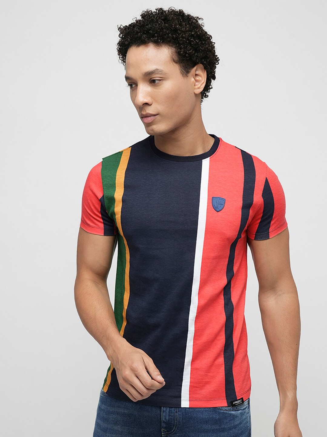 

Jack & Jones Striped Slim Fit Round Neck Cotton T-shirt, Red