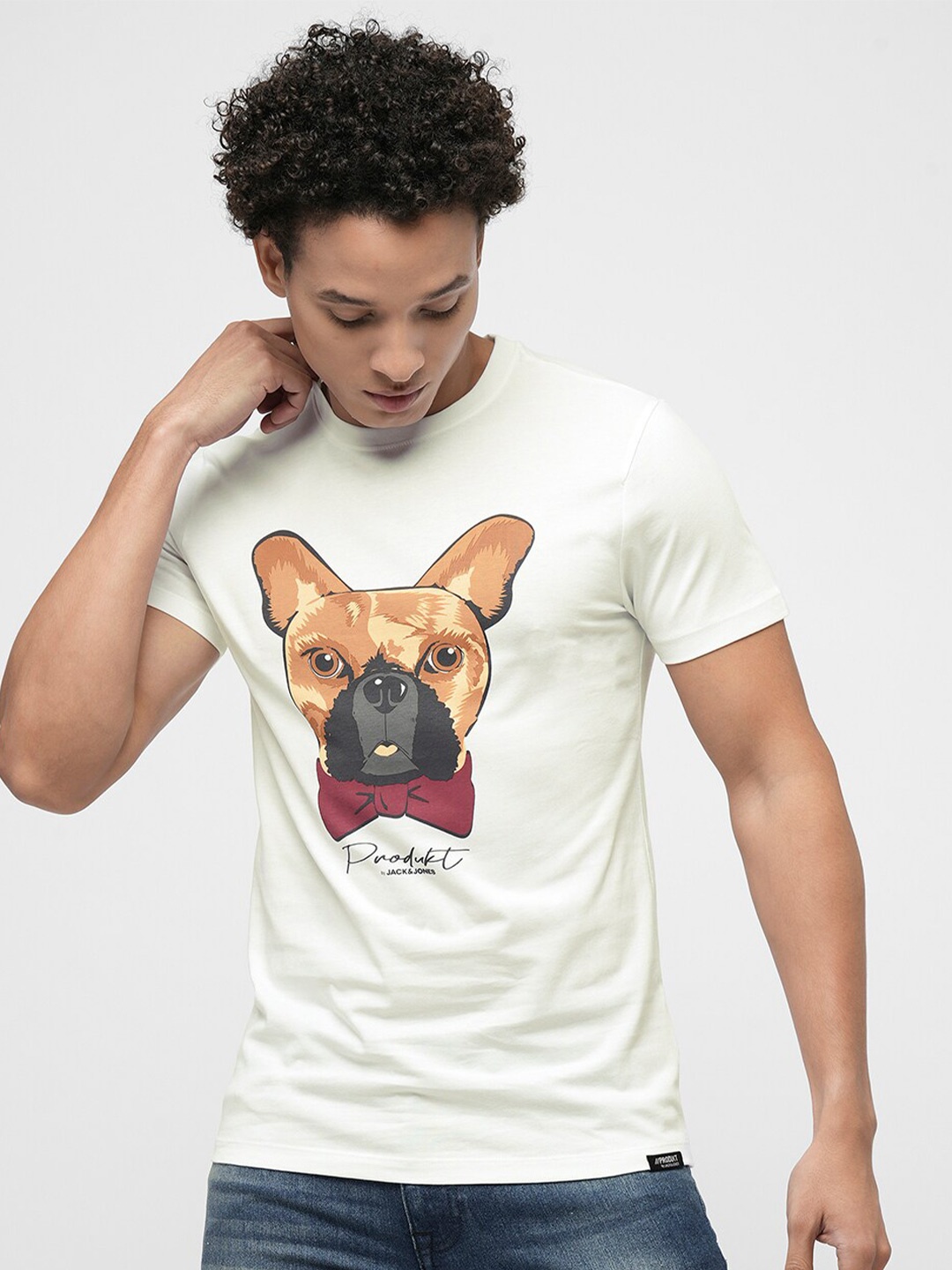 

Jack & Jones Printed Slim Fit Round Neck Cotton T-shirt, White