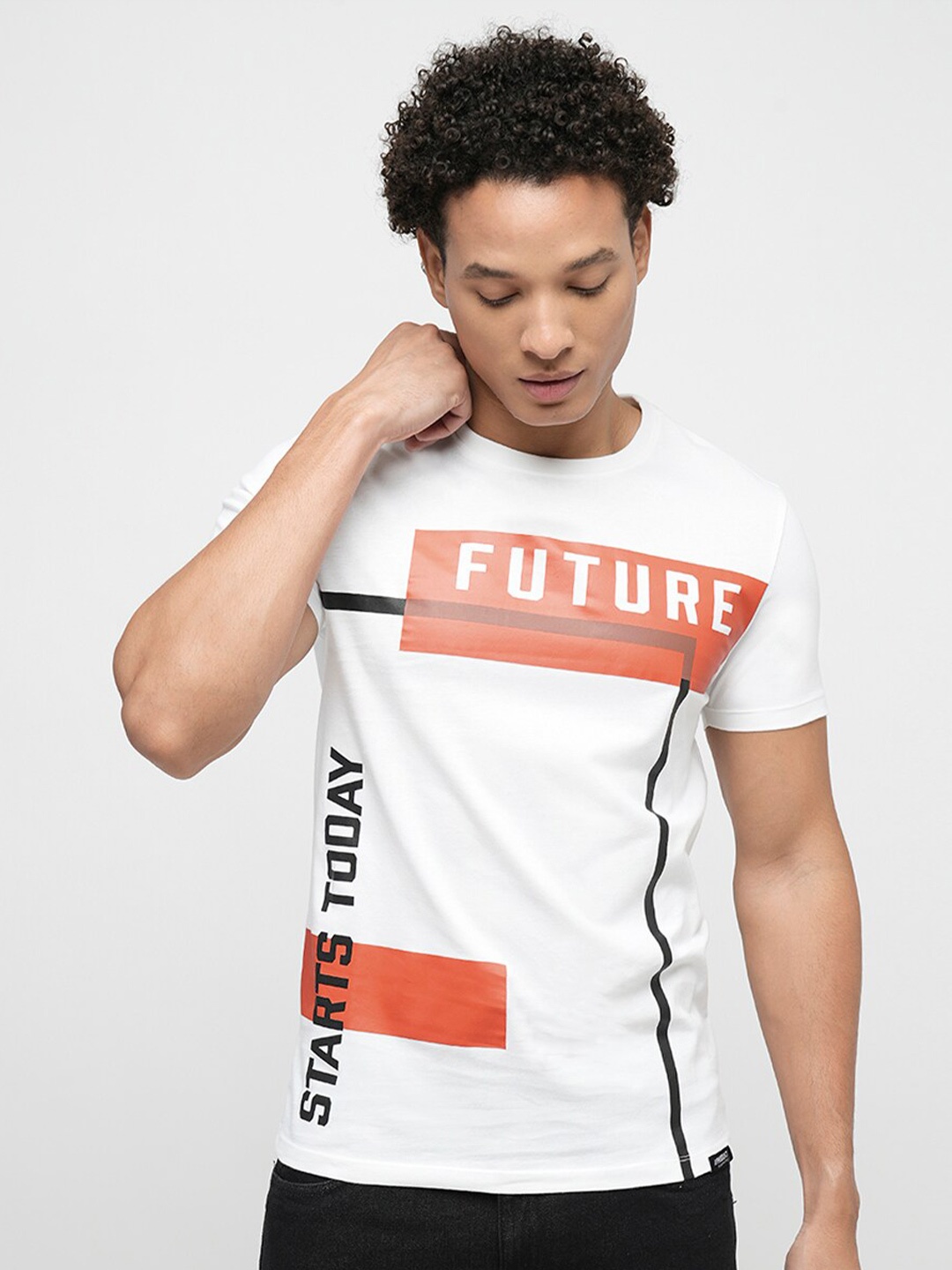 

Jack & Jones Typography Printed Slim Fit Round Neck Cotton T-shirt, White
