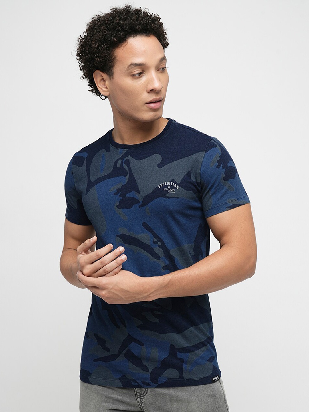 

Jack & Jones Abstract Printed Slim Fit Pure Cotton T-shirt, Blue