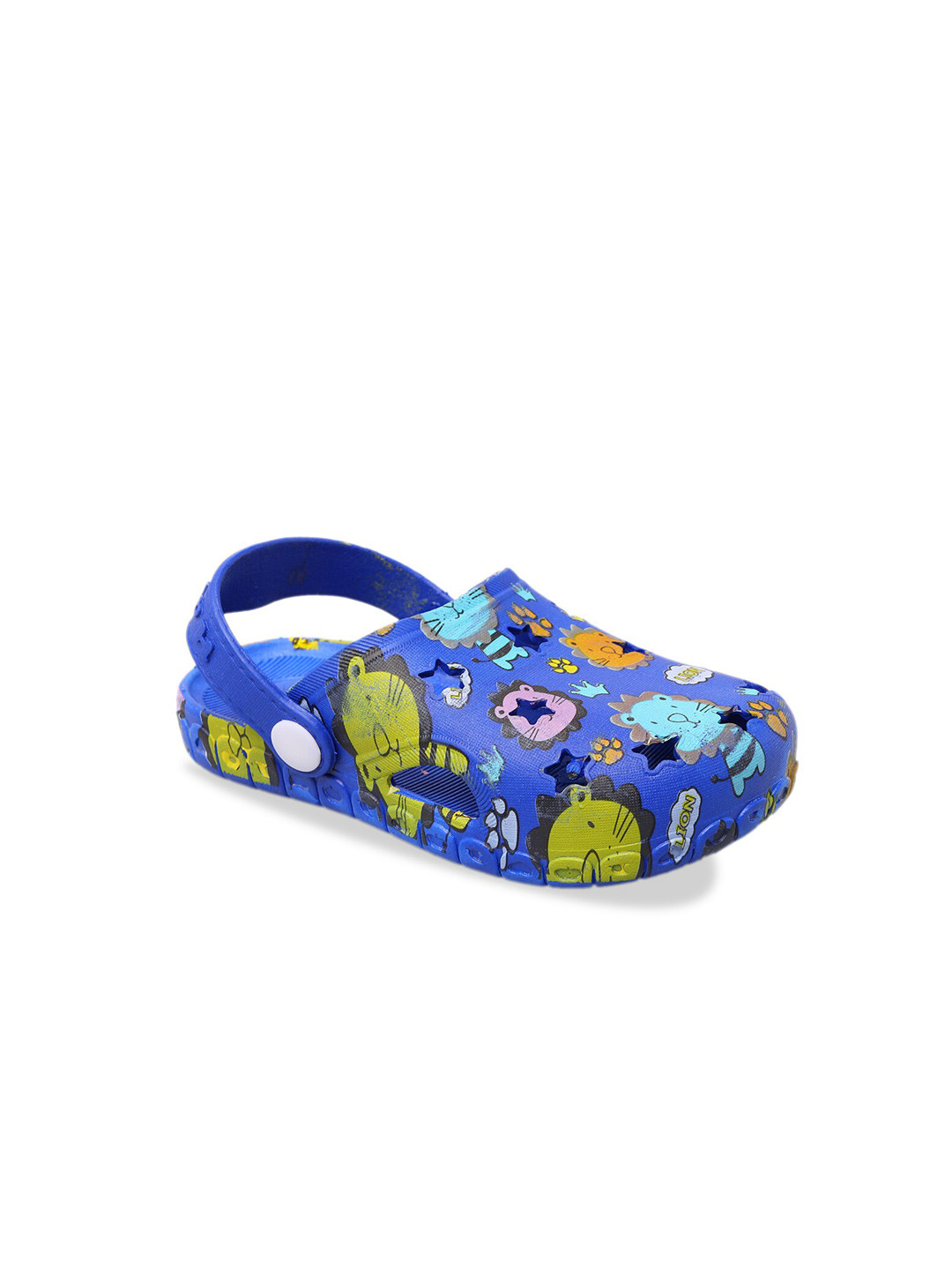 

Yellow Bee Boys All Over Animal Printed Rubber Clogs, Blue