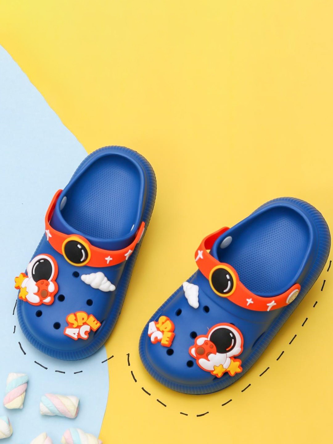 

Yellow Bee Boys Space & Astronaut Applique Rubber Clogs, Blue