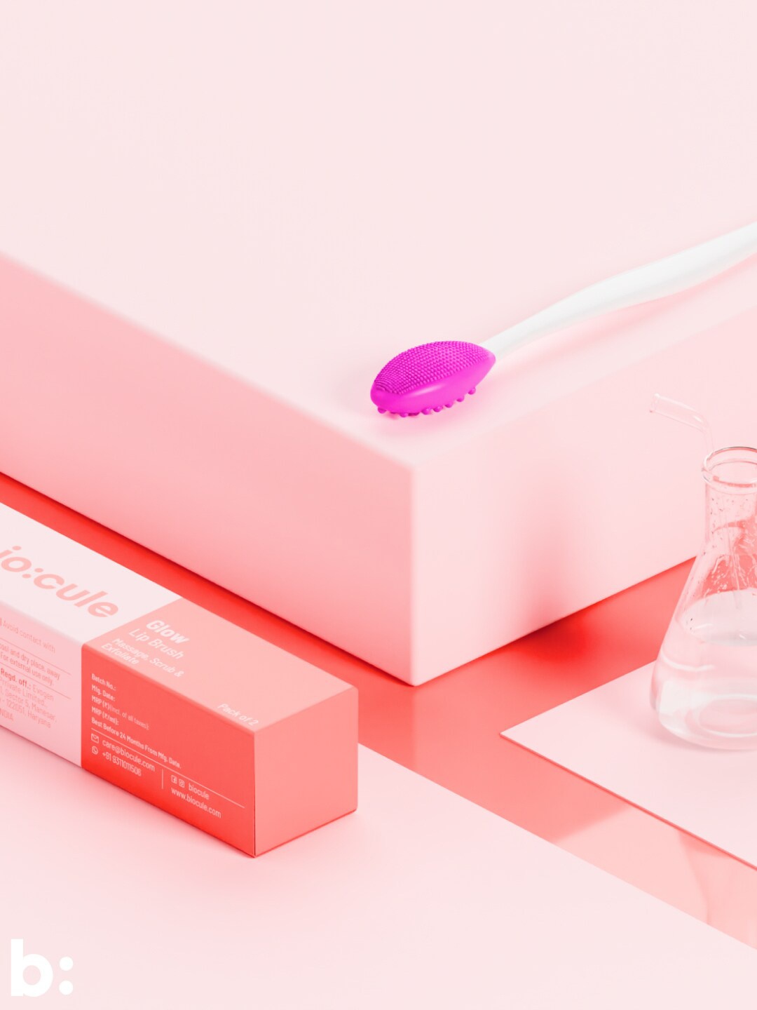 

biocule Set Of 2 Glow Lip Brush Massage Scrub & Exfoliate, Pink