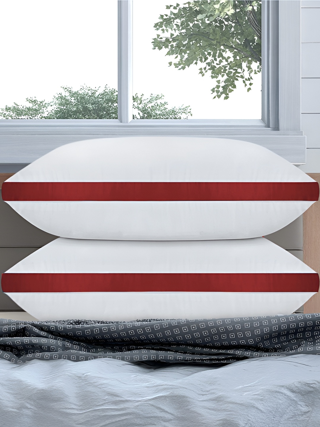 

DADDY COOL White & Maroon 2 Pieces Fibre Breathable Sleeping Pillows