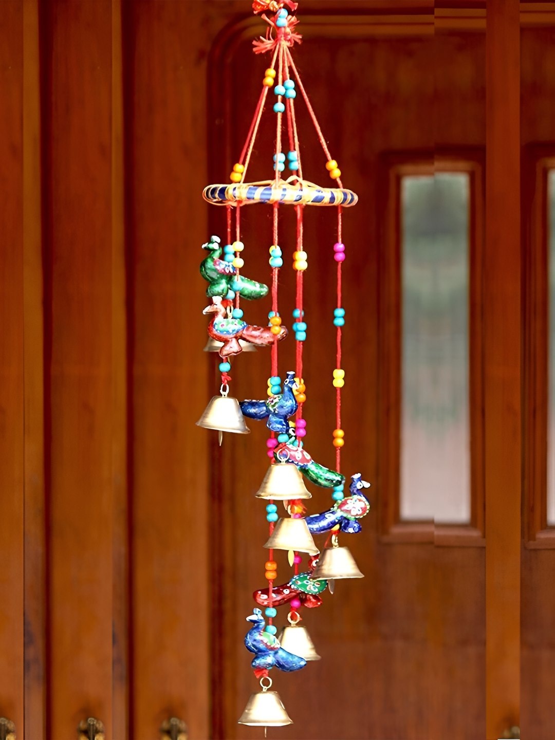 

Aawiclo Red & Blue Hand Painted Wood & Plastic Bells Design Wind Chime