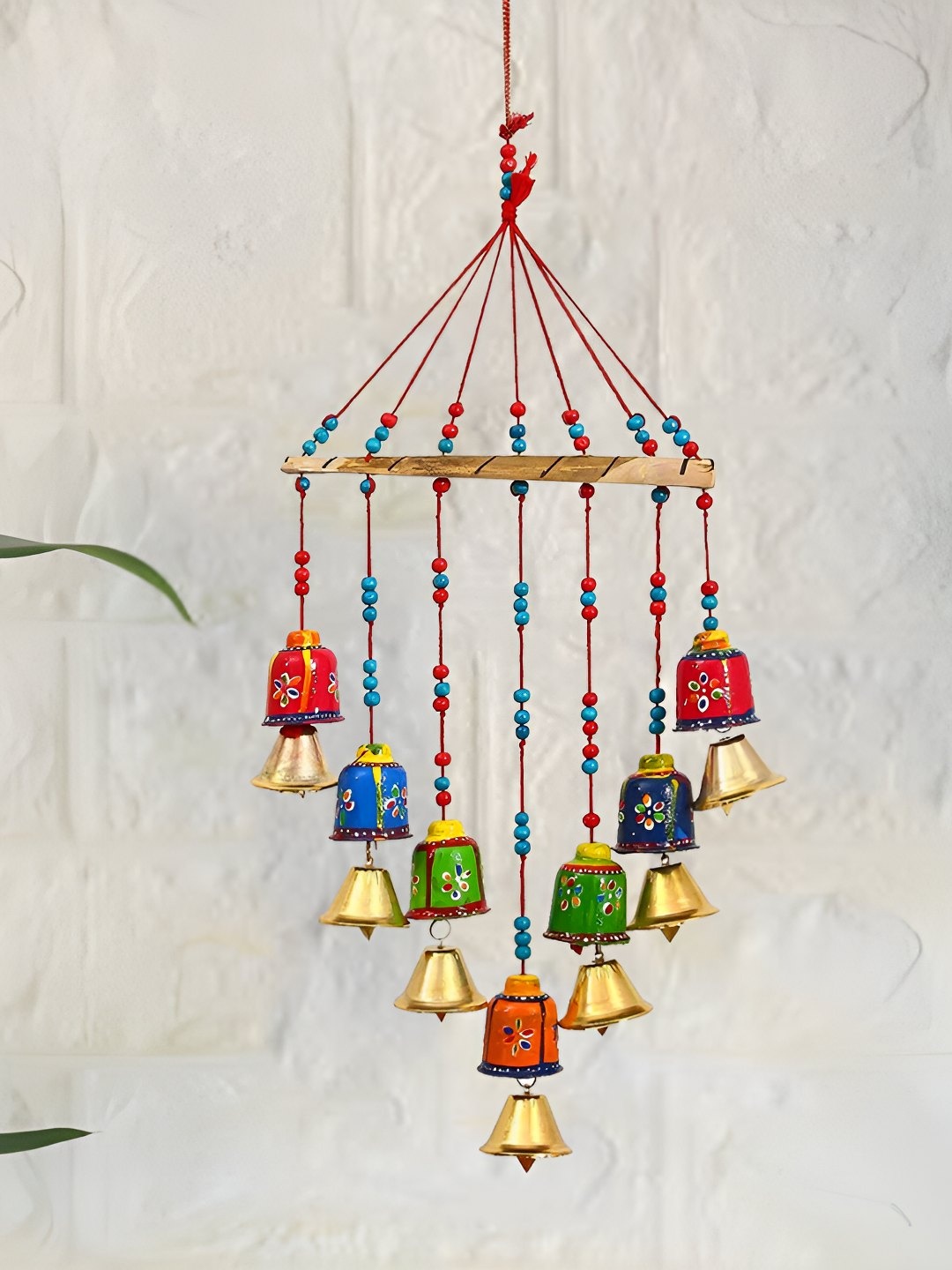 

Aawiclo Red & Blue Wooden Colored Bells Design Decorative Wind Chime