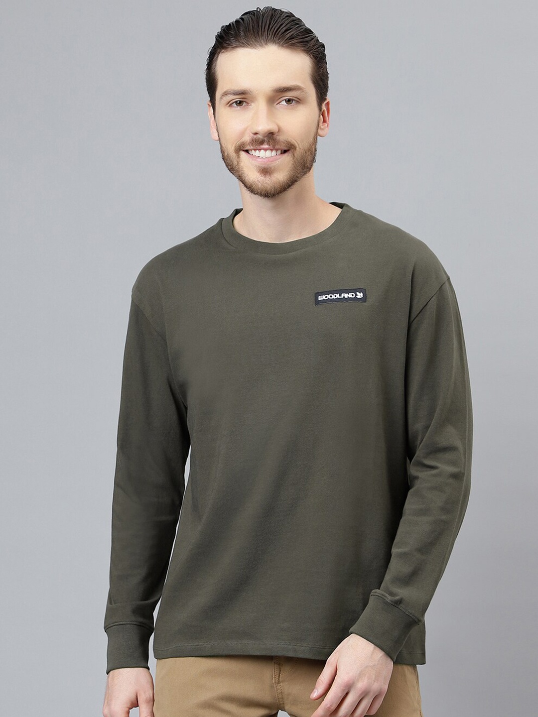 

Woodland Round Neck Pure Cotton T-Shirt, Olive