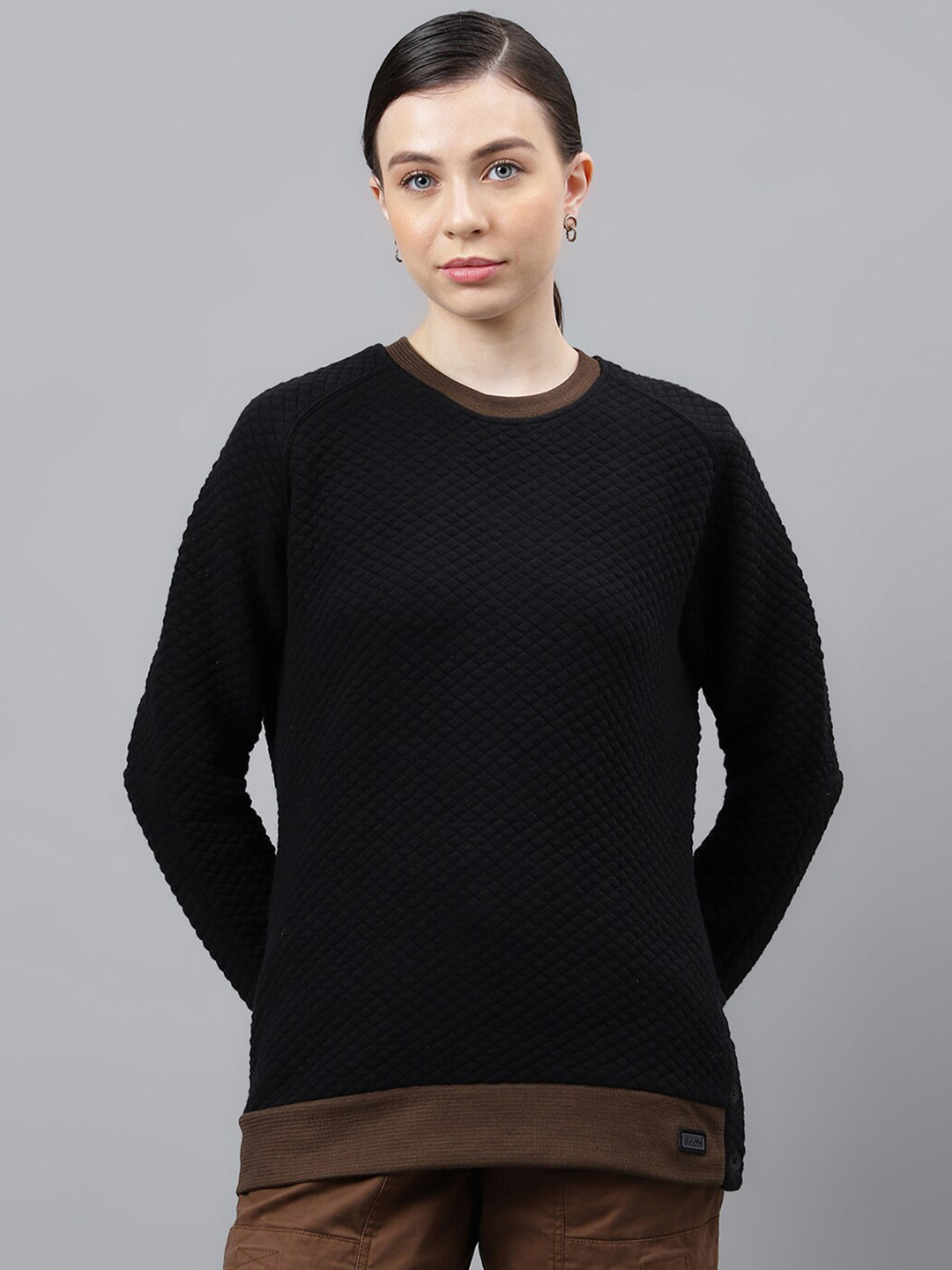 

Woods Geometric Self Design Pullover Sweatshirt, Black