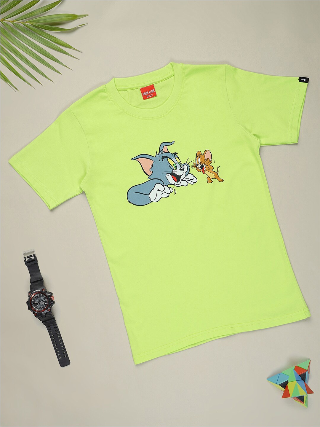 

Gavin Paris Boys Tom & Jerry Printed Bio Finish Pure Cotton T-Shirt, Lime green