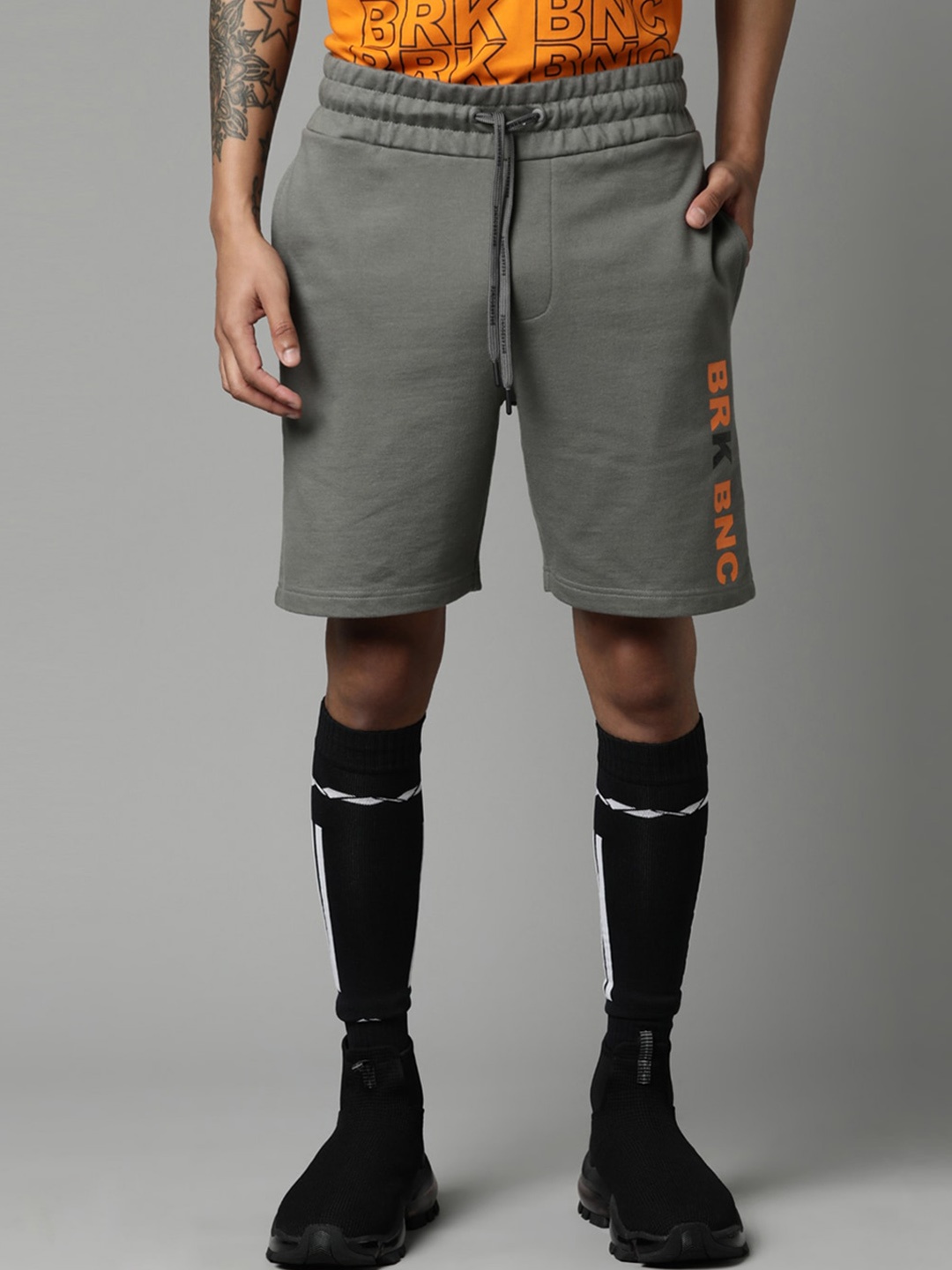 

Breakbounce Men Grey Mid-Rise Cotton Shorts