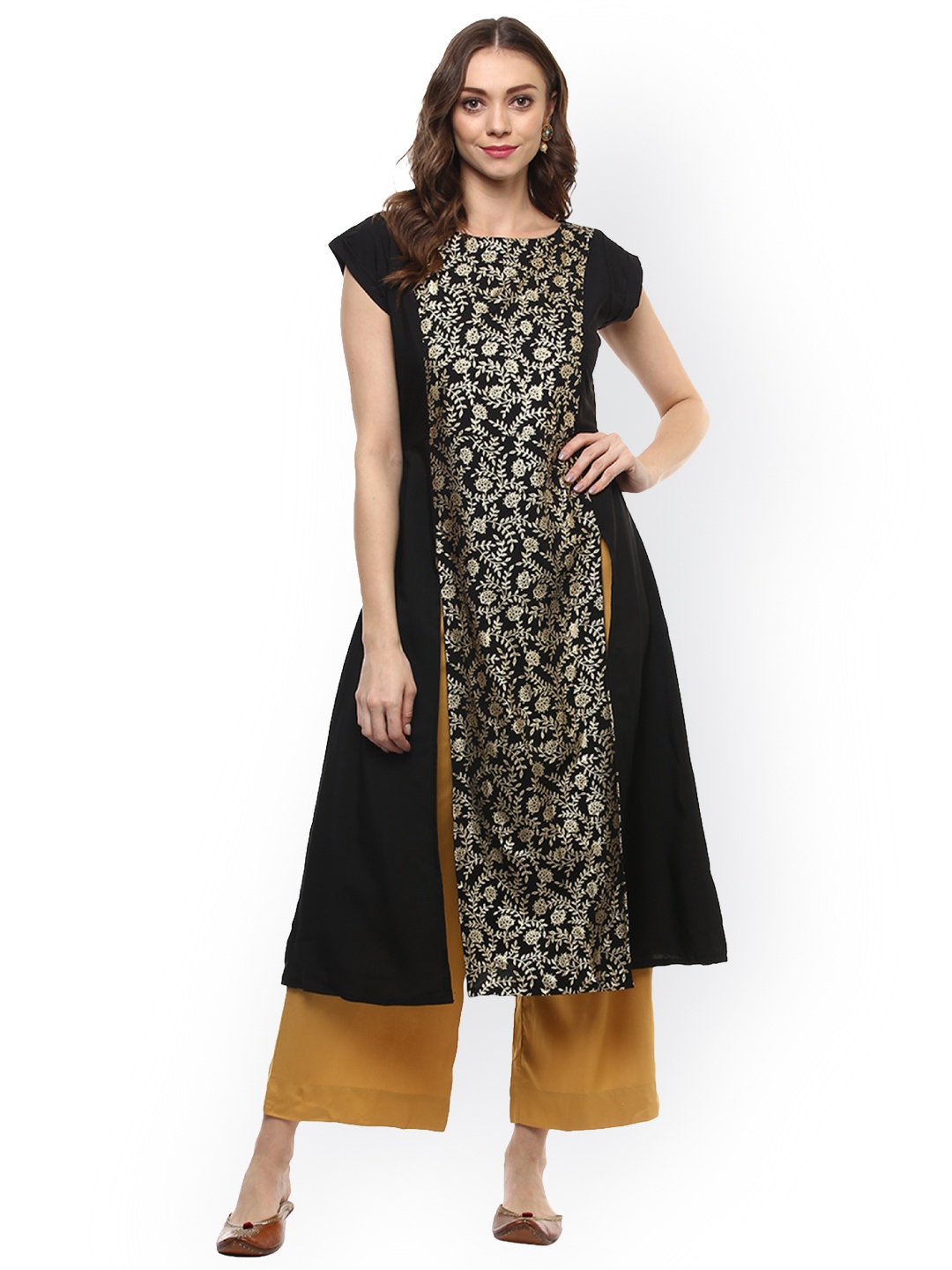 

ZIYAA Women Black & Grey Printed A-Line Kurta