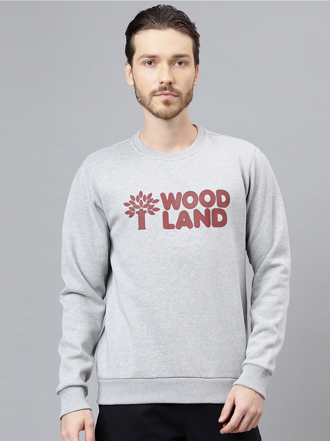 

Woodland Typography Printed Pure Cotton Pullover Sweatshirt, Grey