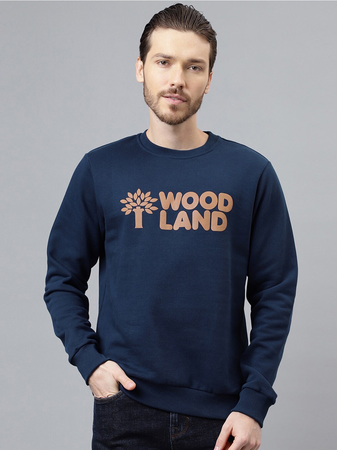 

Woodland Typography Printed Pure Cotton Pullover Sweatshirt, Blue