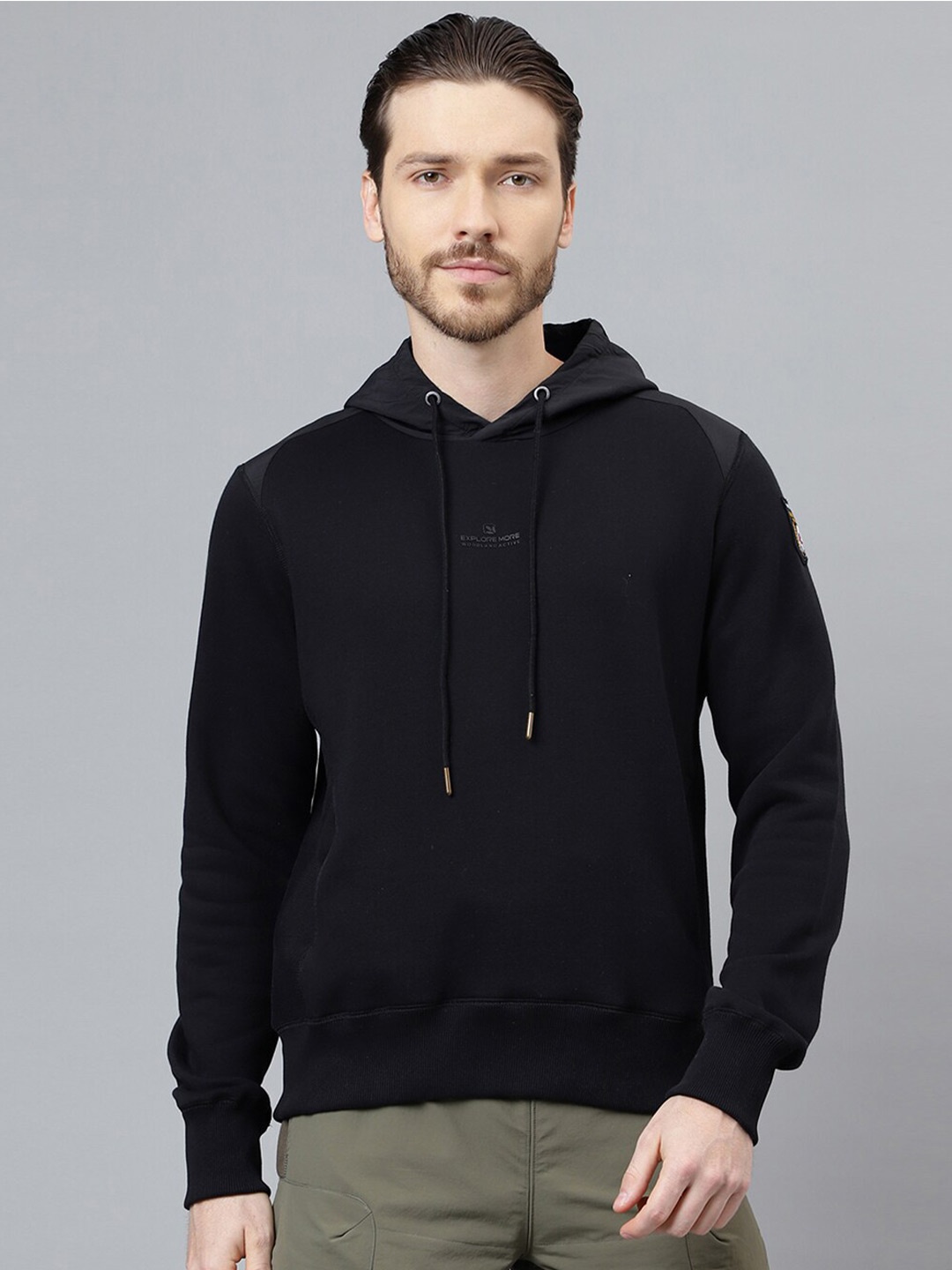 

Woodland Hooded Neck Long Sleeve Pullover Sweatshirt, Black