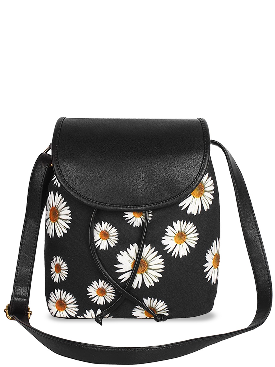 

DressBerry Black Floral Printed Bucket Sling Bag