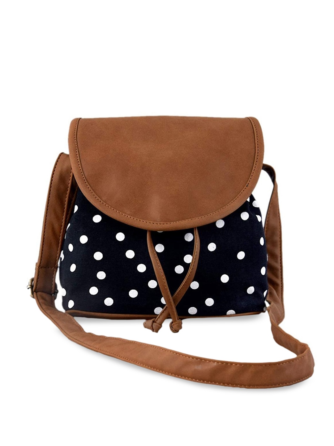 

DressBerry Black Polka DOts Printed Canvas Bucket Sling Bag