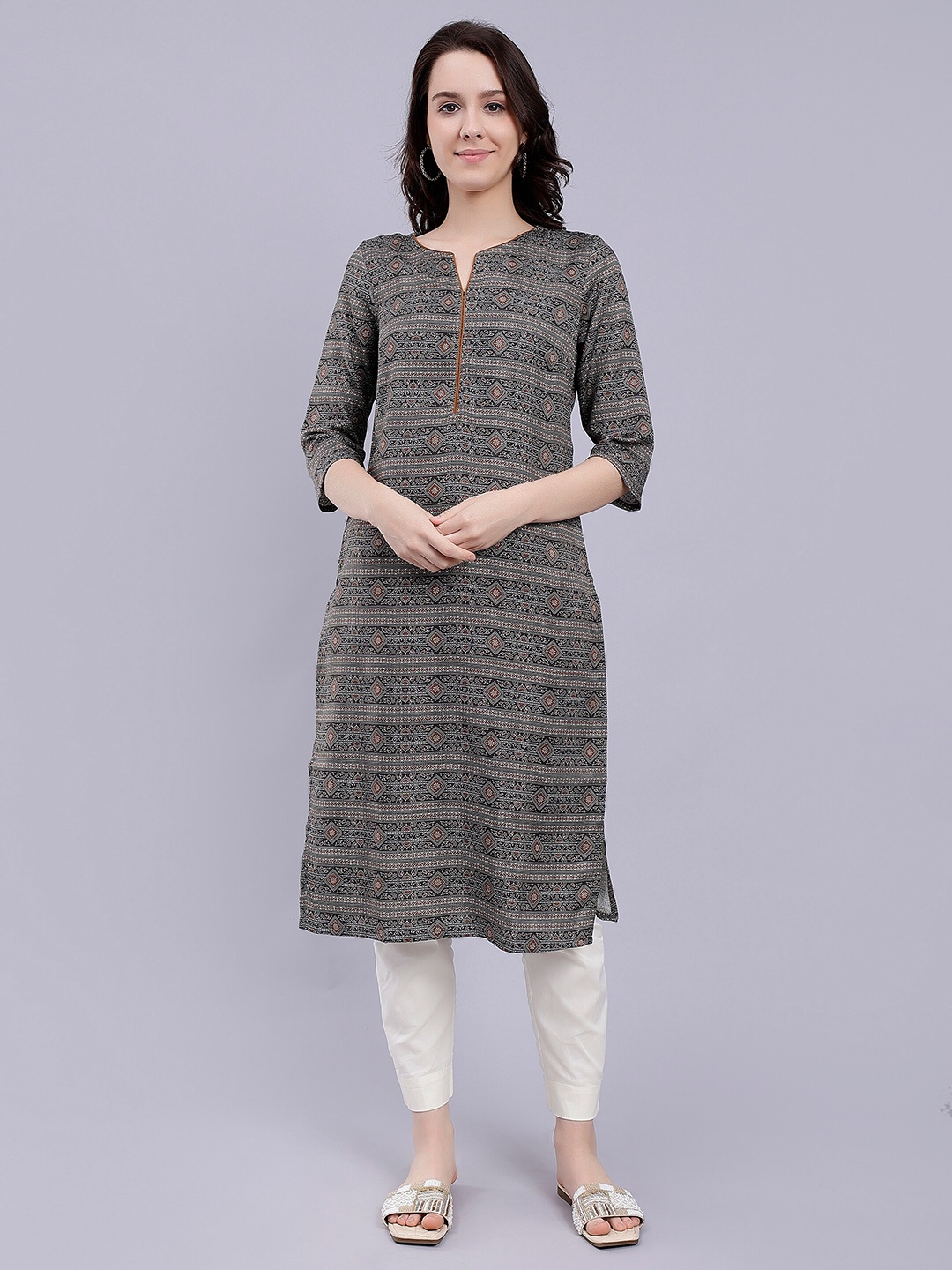 

soan Ethnic Motifs Printed Straight Kurta, Black