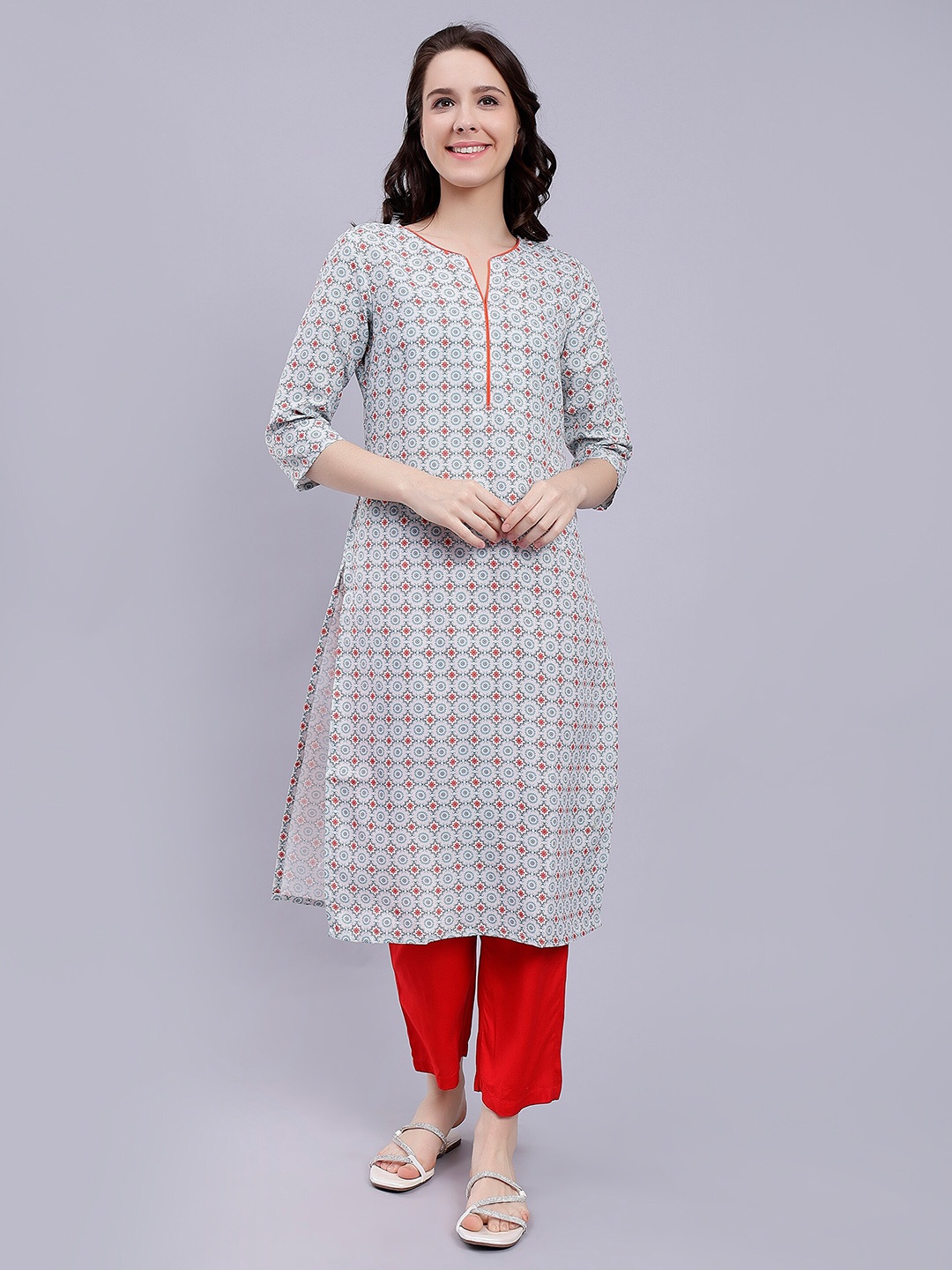 

soan Ethnic Motif Printed Straight Kurta, Blue