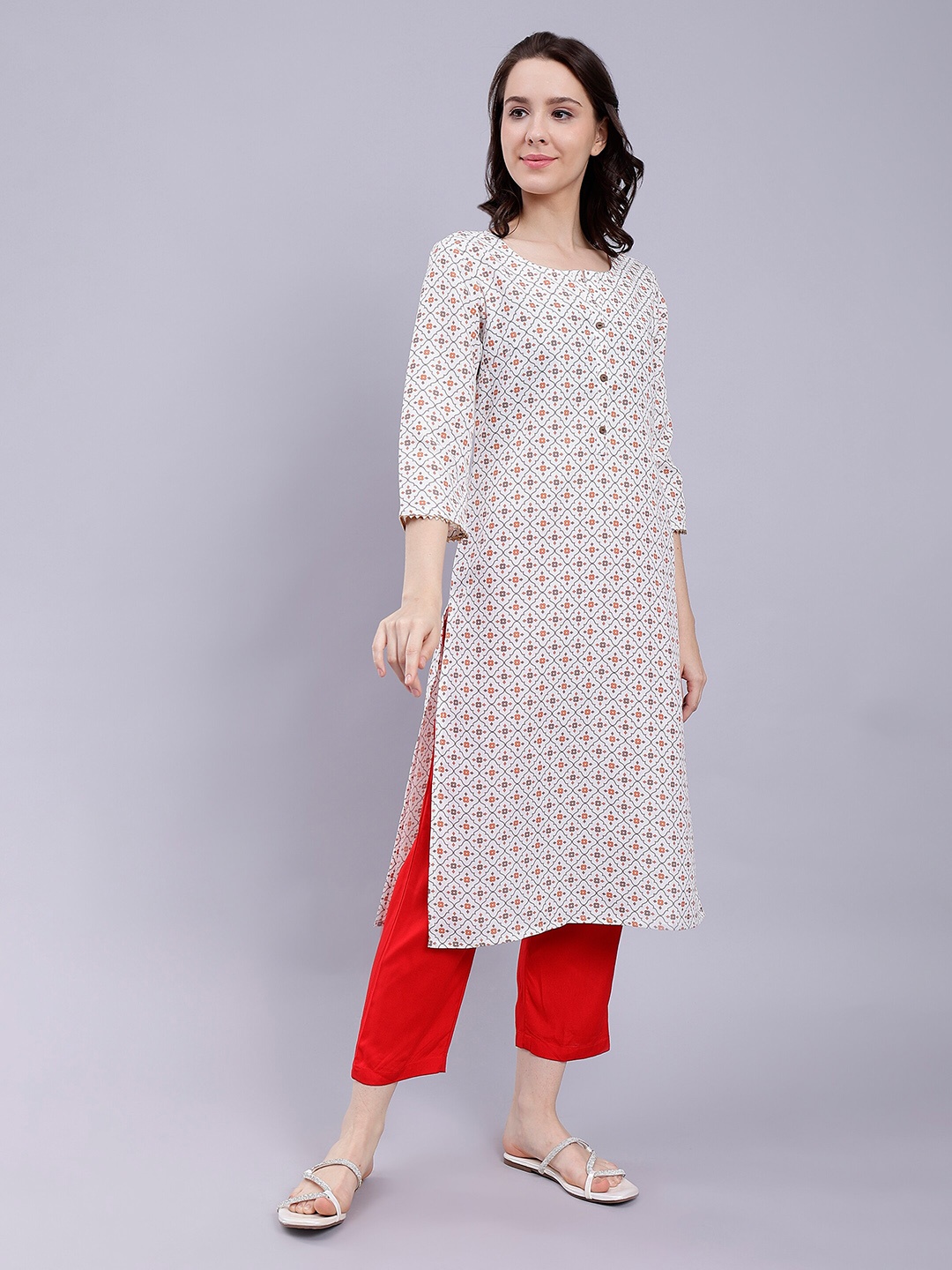 

soan Ethnic Motifs Printed Straight Kurta, Beige