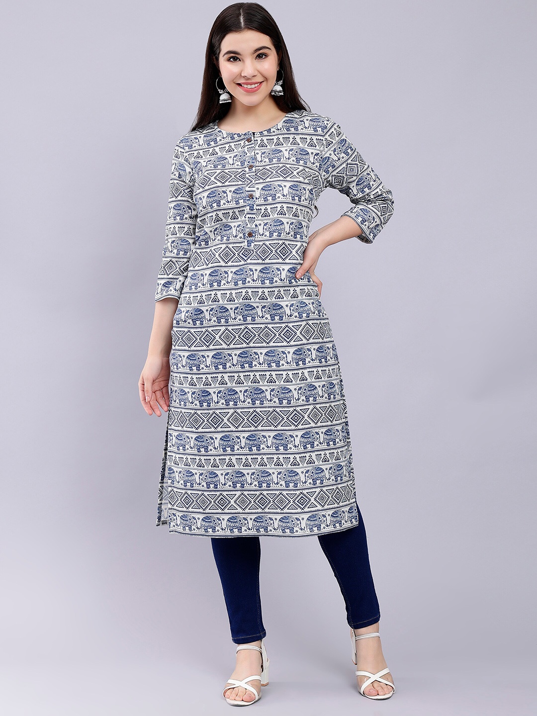 

soan Ethnic Motifs Printed Straight Kurtas, Grey