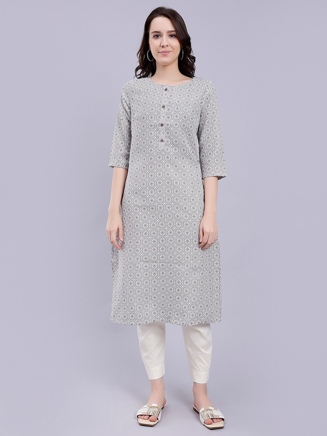 

soan Ethnic Motifs Printed Straight Kurta, Grey