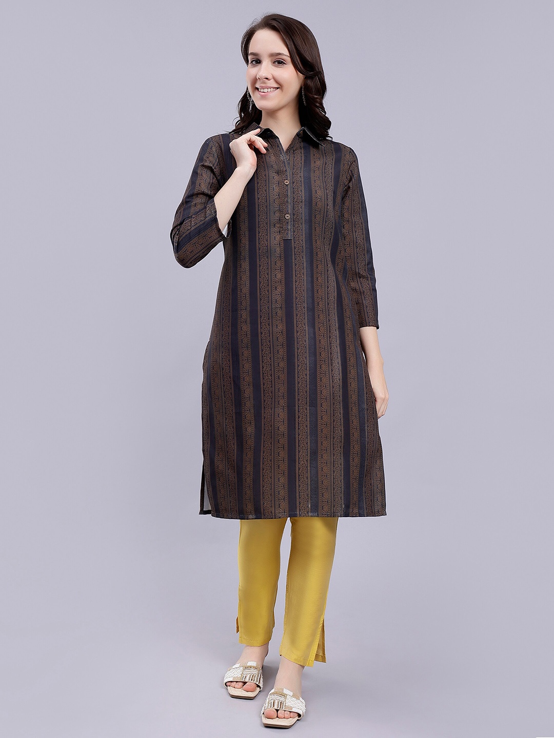 

soan Floral Printed A Line Kurta, Navy blue
