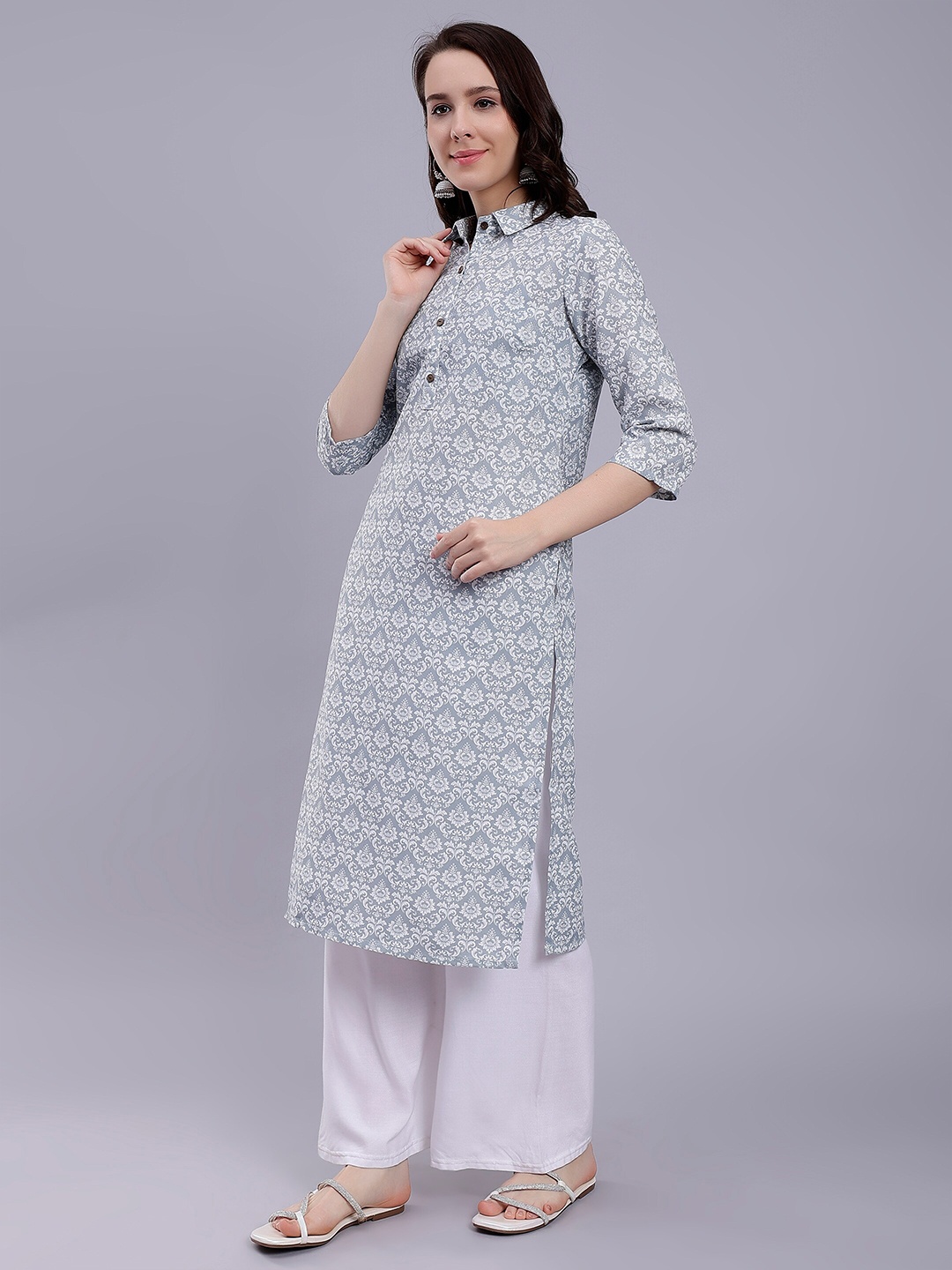 

soan Ethnic Motifs Printed Straight Kurta, Grey