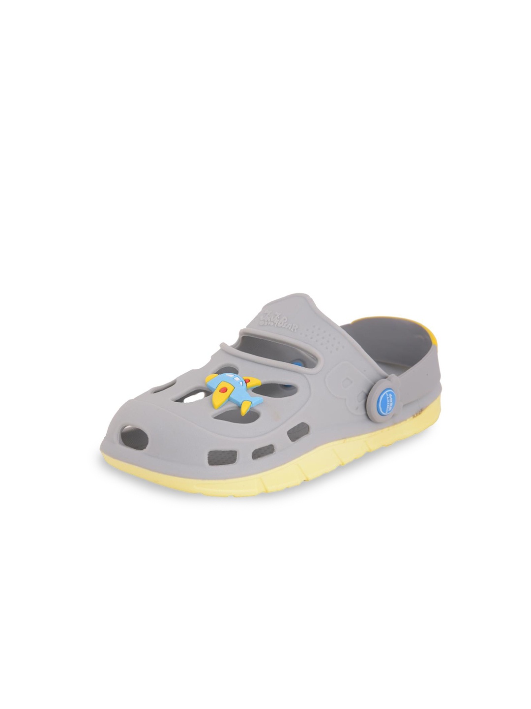 

Yellow Bee Boys Aeroplane Applique Rubber Clogs, Grey