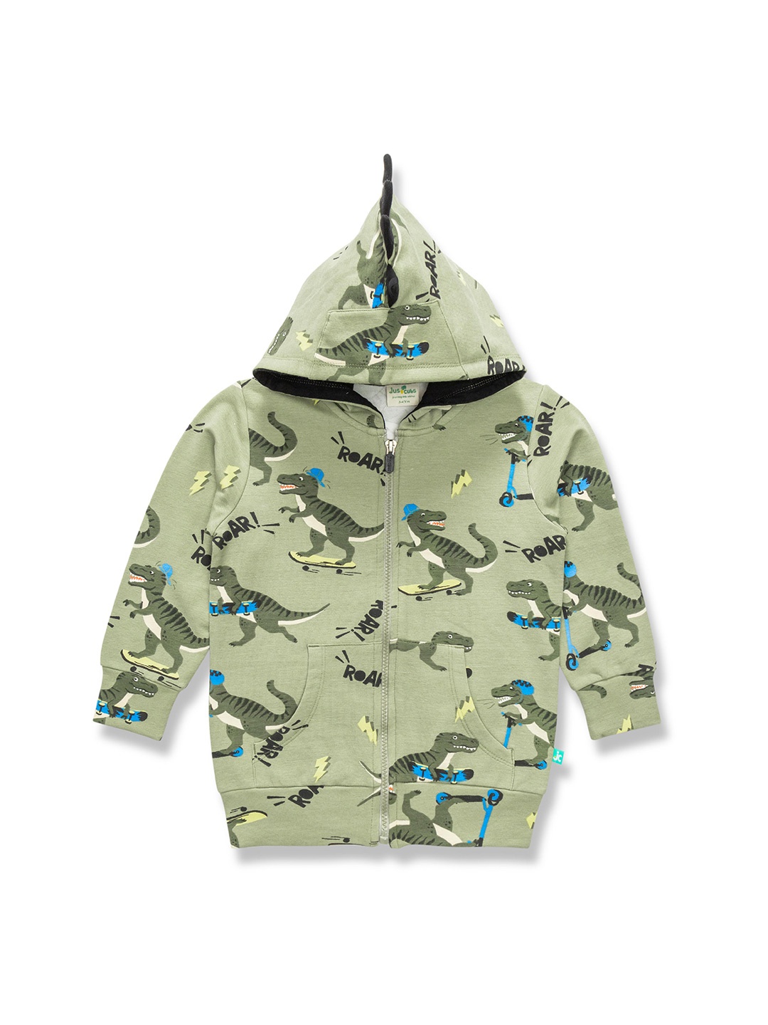 

JusCubs Boys Dino Printed Hooded Cotton Front-Open Sweatshirt, Green