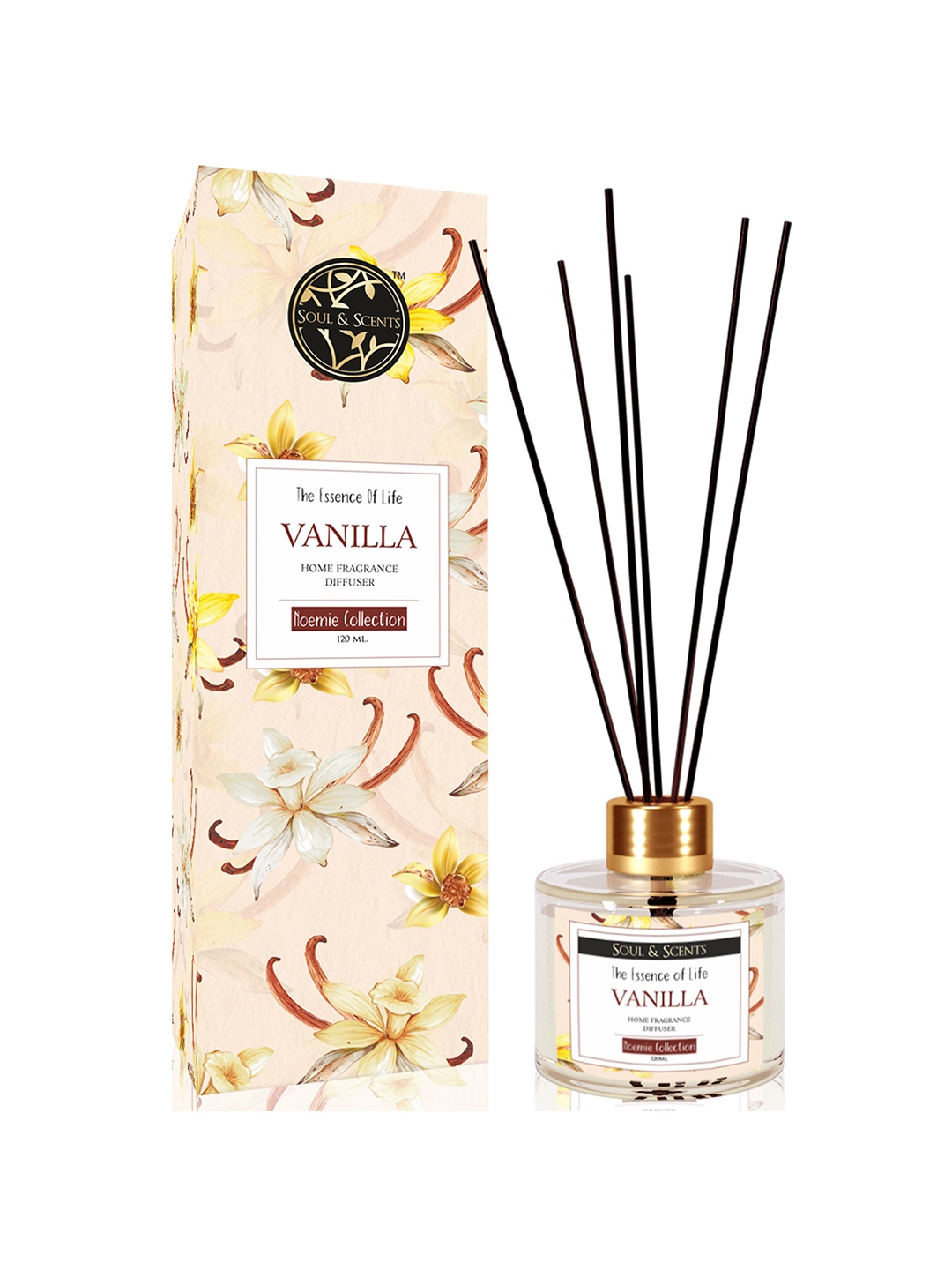 

SOUL & SCENTS Vanilla Fragrance Reed Diffuser With 6 Pieces Reed Sticks 120 ml, Transparent