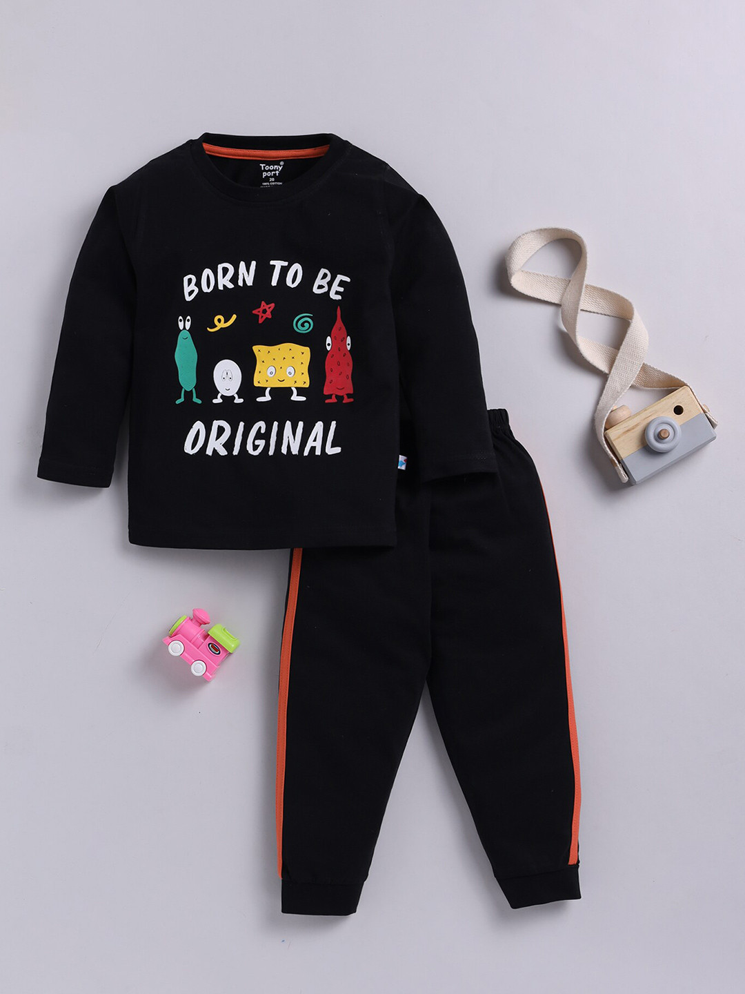 

Toonyport Kids Printed Round Neck Long Sleeves Pure Cotton T-shirt with Trousers, Black