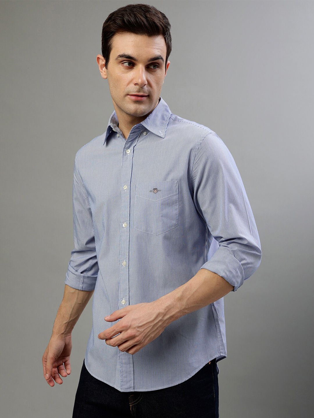

GANT Striped Button Down Collar Full Sleeves Pure Cotton Casual Shirt, Blue