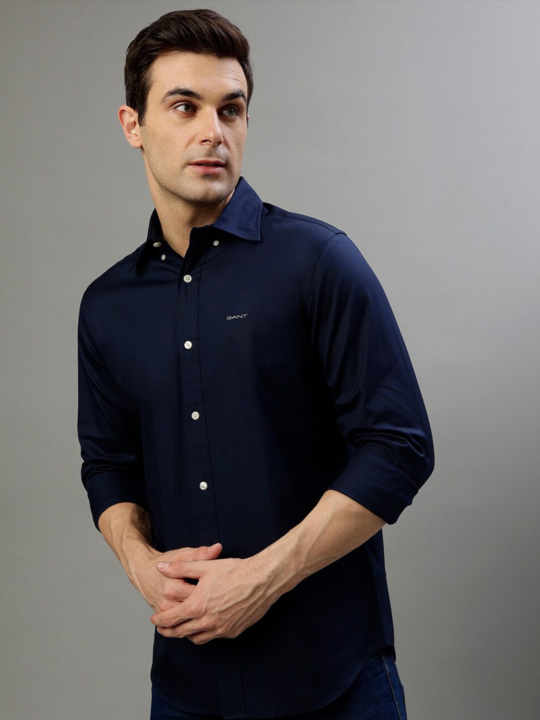 

GANT Long Sleeves Solid Button Down Casual Shirt, Navy blue