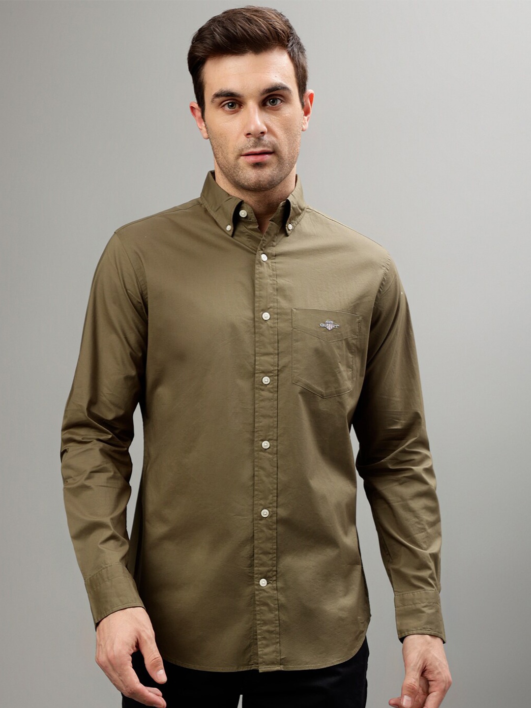 

GANT Button-Down Collar Pure Cotton Casual Shirt, Olive