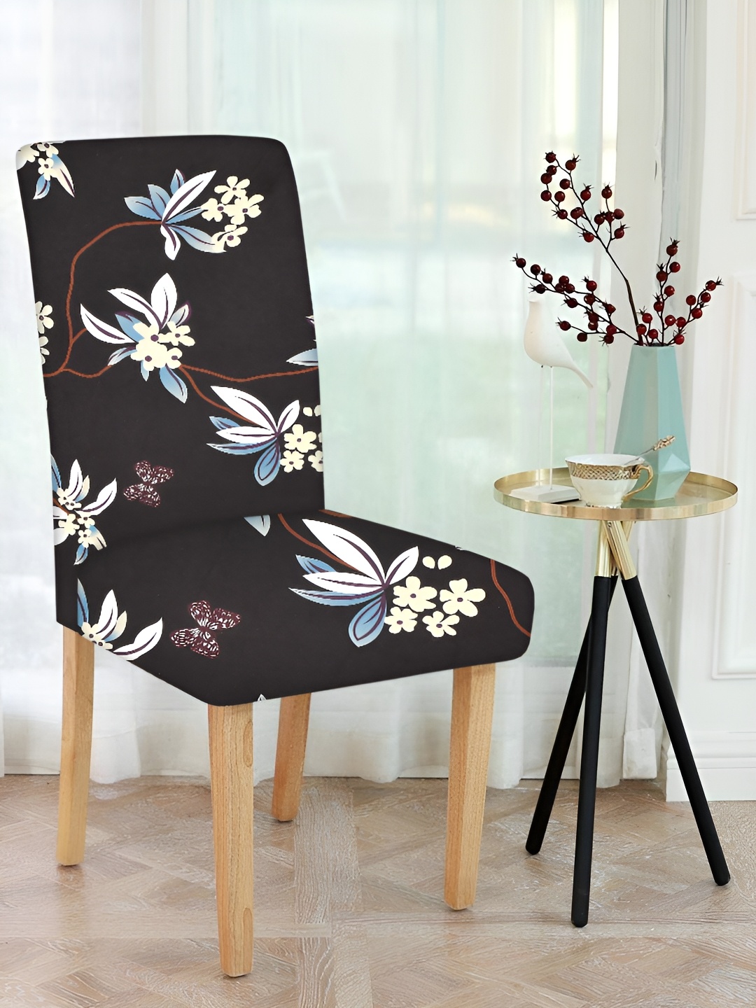 

hargunz Black & White Floral Printed Non-Slip High Stretch Chair Cover