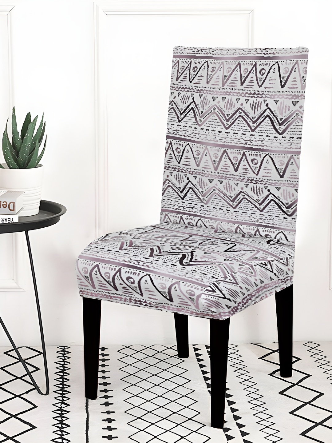 

hargunz White & Black Block Printed Comfortable Chair Cover