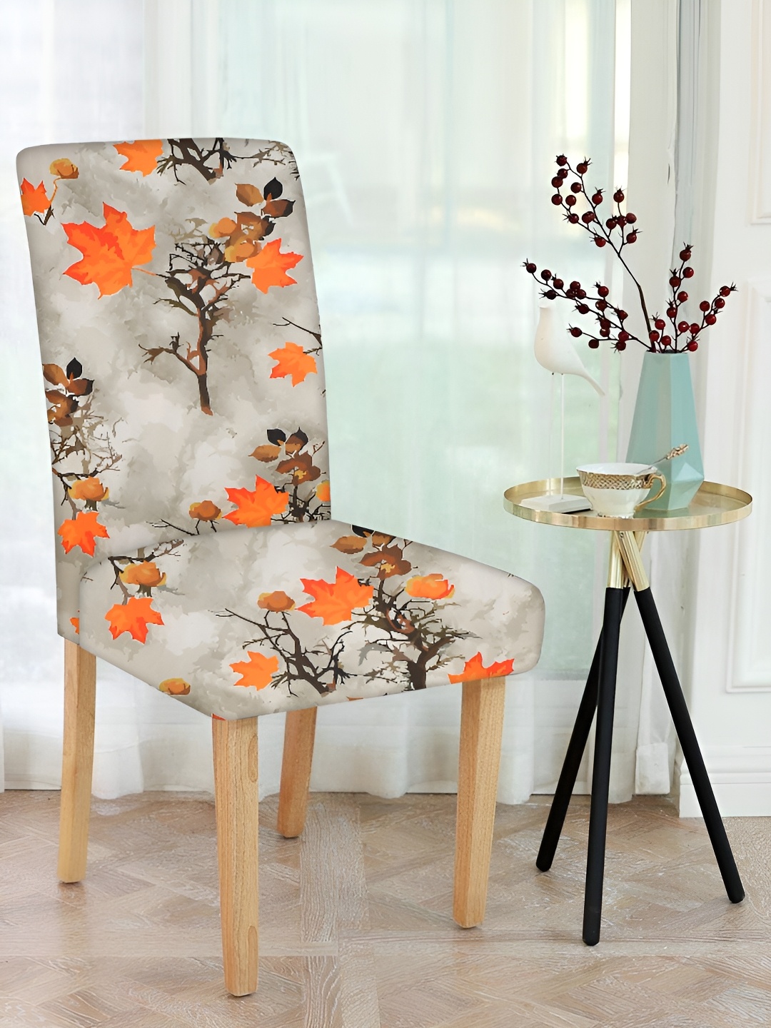 

hargunz Grey & Orange Floral Printed Comfortable Chair Covers