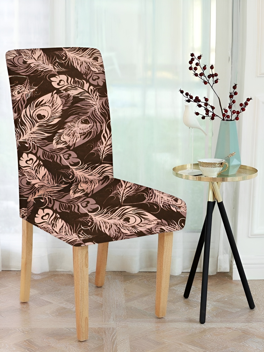 

hargunz Brown & Beige Floral Comfortable Chair Cover
