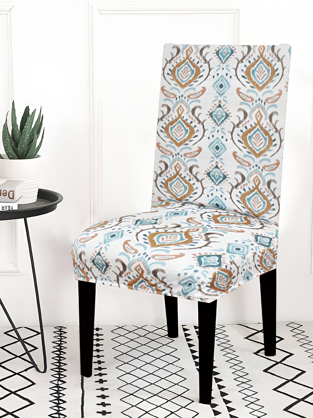 

hargunz White & Blue Ikat Printed Comfortable Chair Cover
