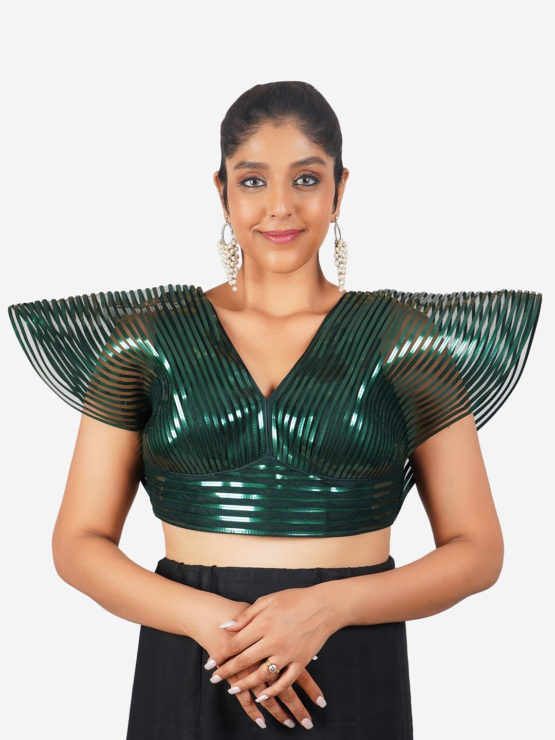 

Trendzmy Embellished Sequinned Silk Saree Blouse, Green