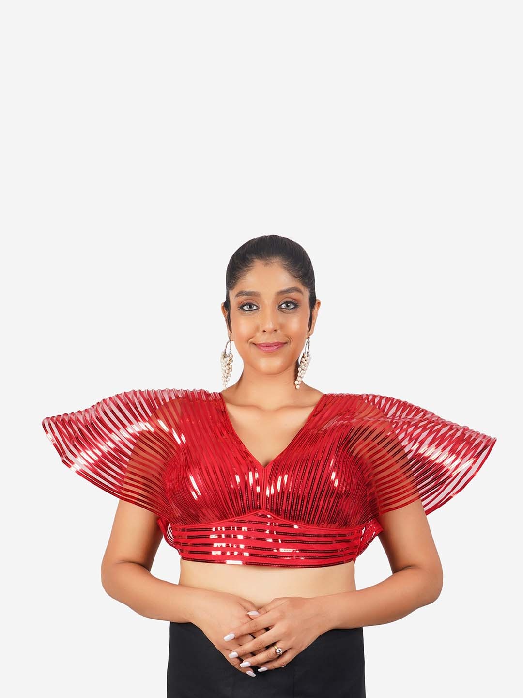 

Trendzmy Embellished Sequinned Silk Saree Blouse, Red