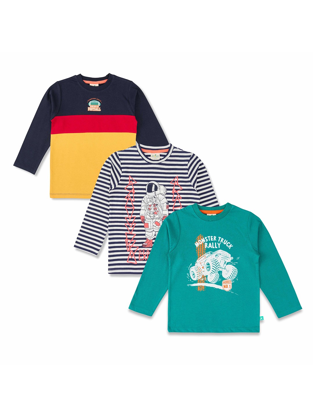 

JusCubs Boys Pack of 3 Colourblocked Cotton T-shirt, Yellow