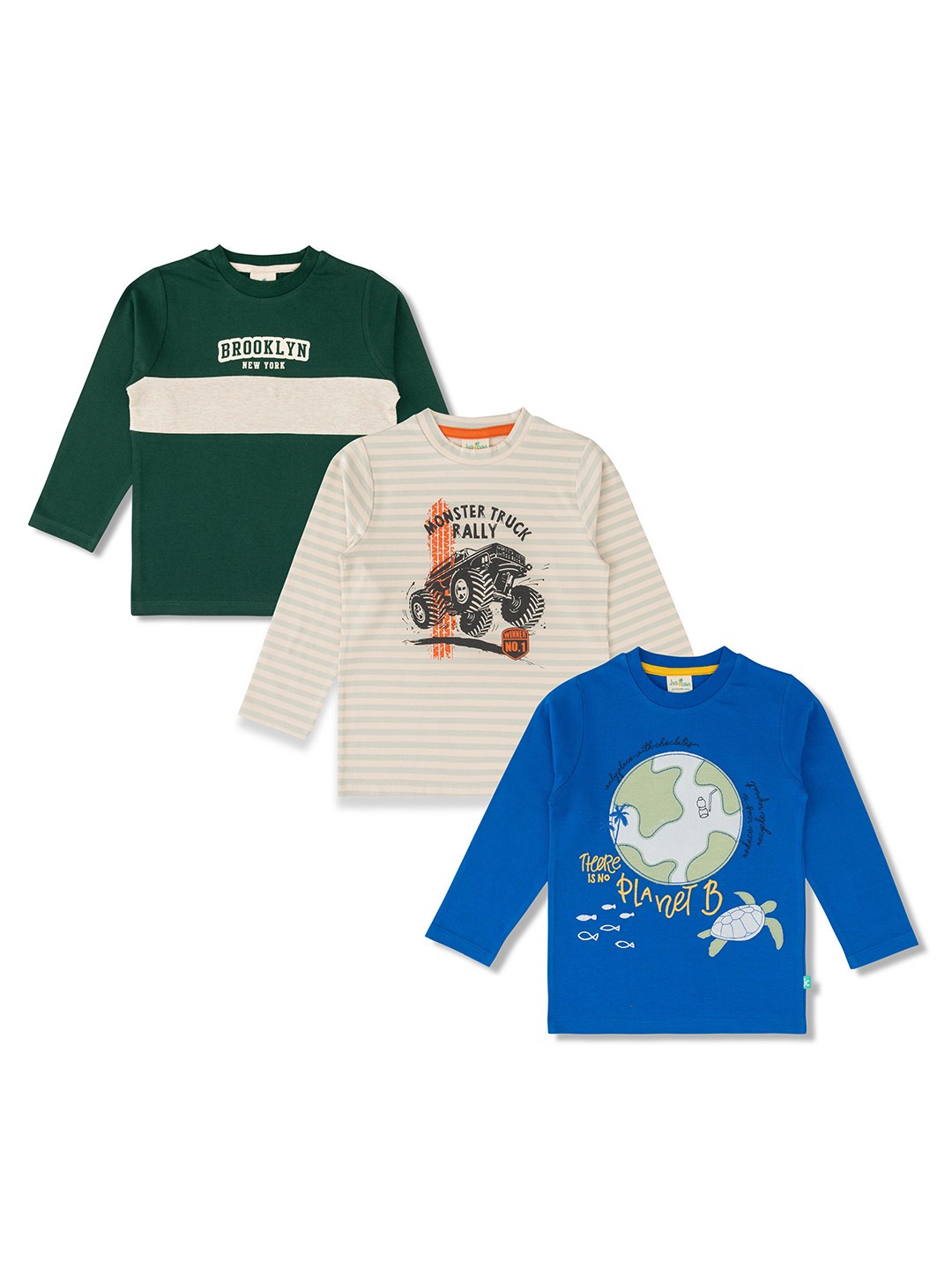 

JusCubs Boys Pack of 3 Typography Printed Cotton T-shirt, Green