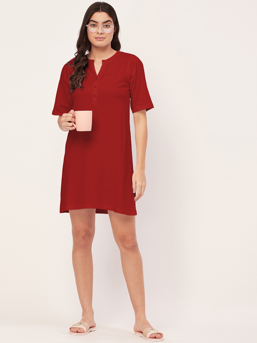 

Moomaya Pure Cotton T Shirt Nightdress, Red
