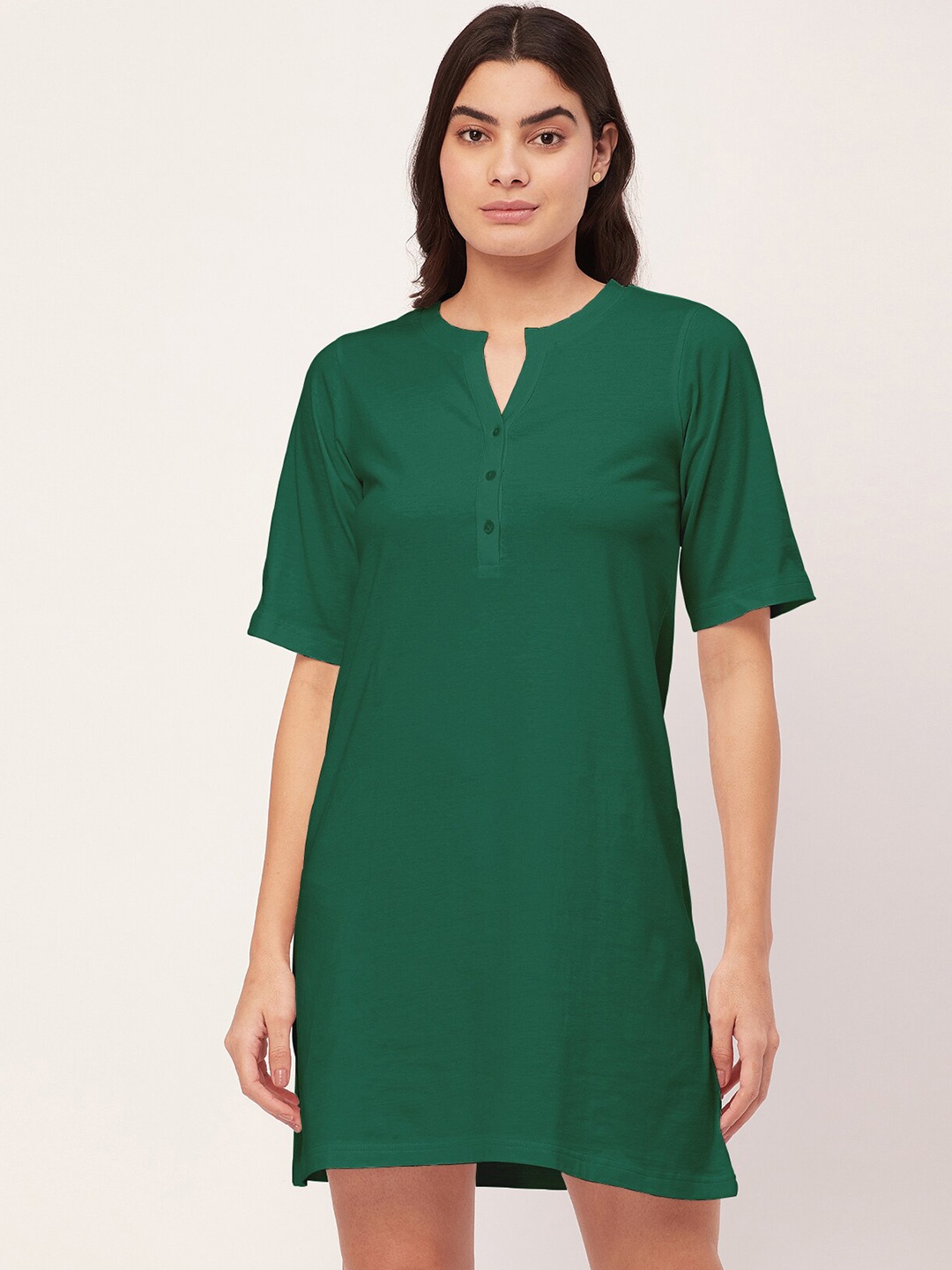 

Moomaya Mandarin Collar Nightdress, Green